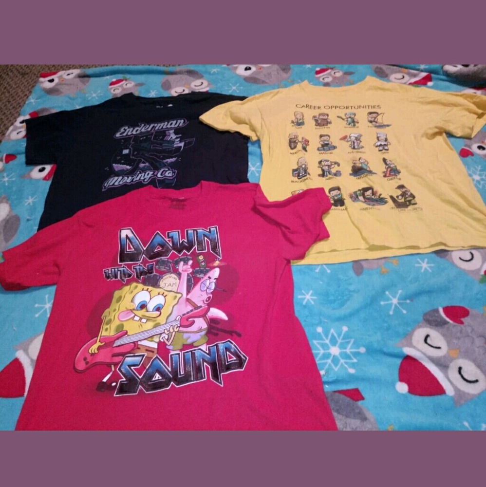 3 large kids 10/12 spongebob Minecraft shirts